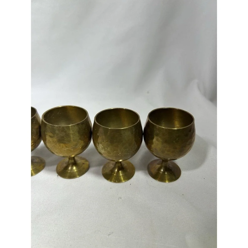 Vintage Brass Cordial Shot Glasses Goblets Cups Stems  2.5